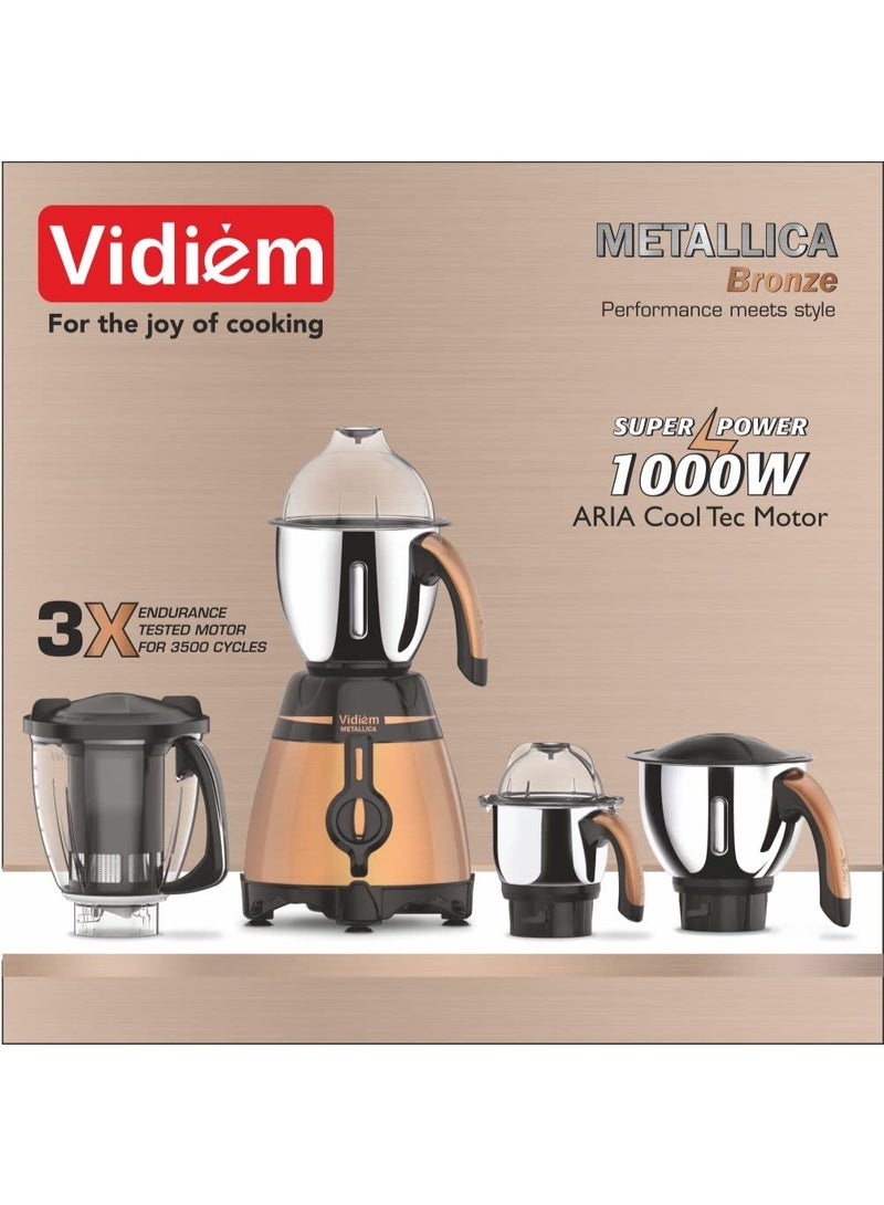 Vidiem 649 A Metallica Bronze|Mixer Grinder 1000 Watt with 3 Jars & 1 Juicer |4 Leakproof Jars withself-Lock for Wet & Dry Spices, Chutneys|5 Years Warranty - Image 3